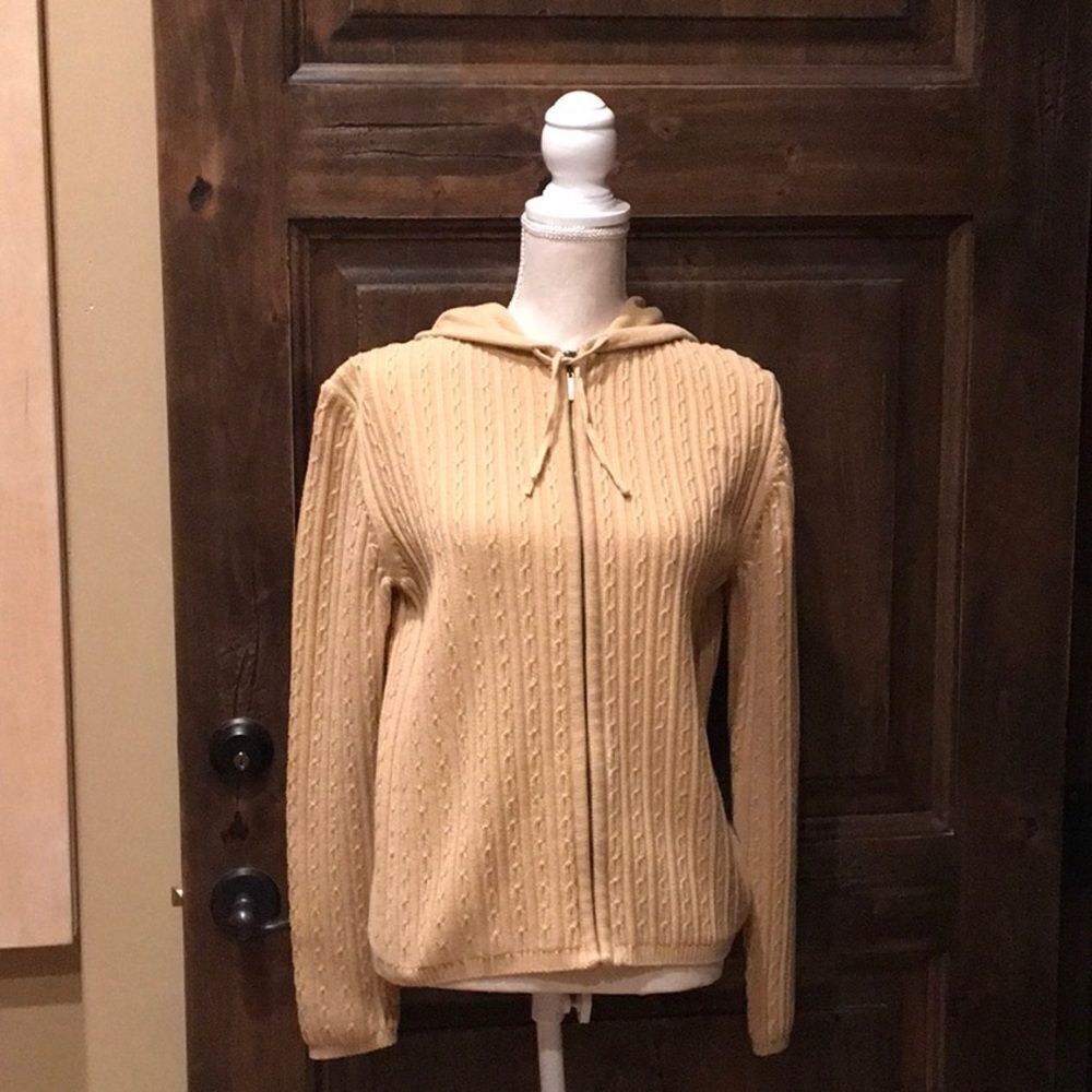 Hooded  Chamois Colored  Cardigan Large